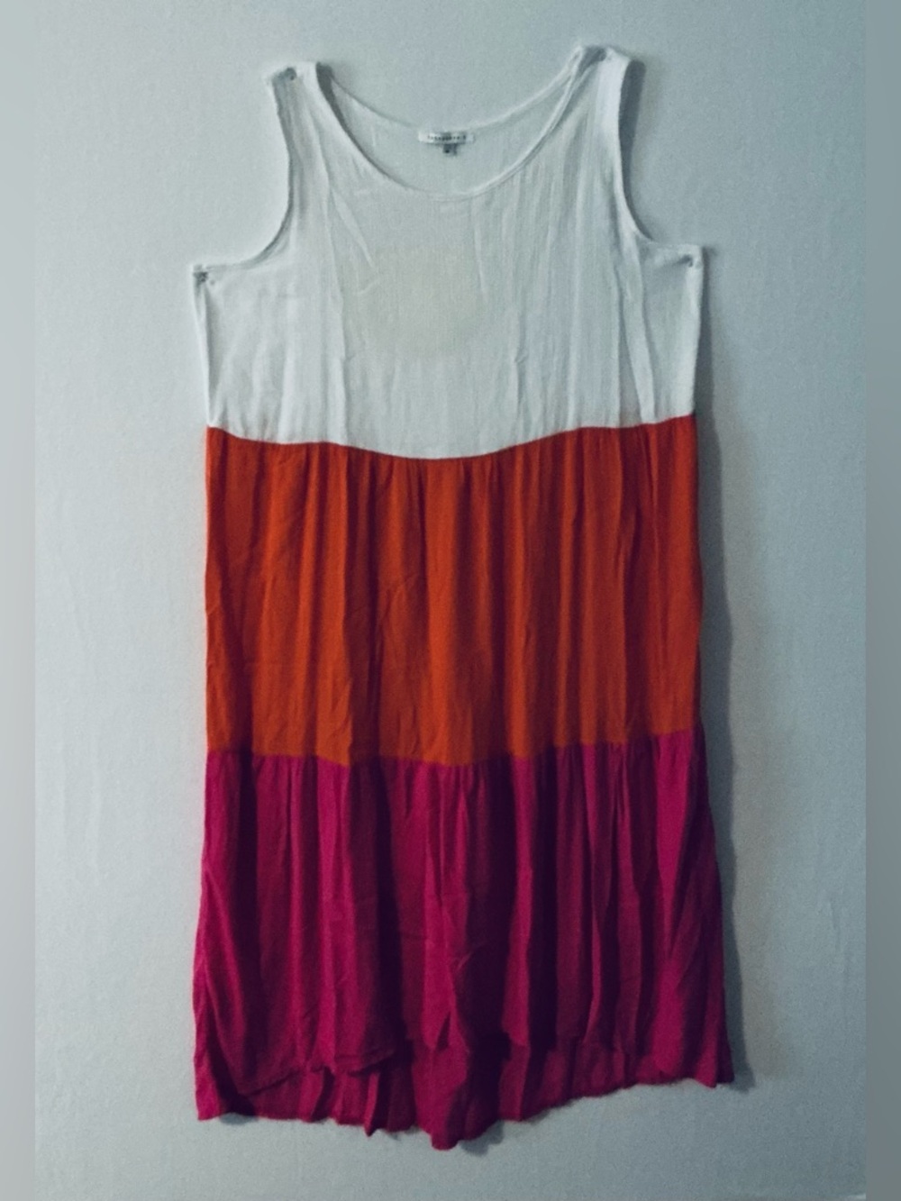 Tash + Sophie Colorblock Tiered Midi Dress - Pink, Orange & White - Size XL - Picture 2 of 5
